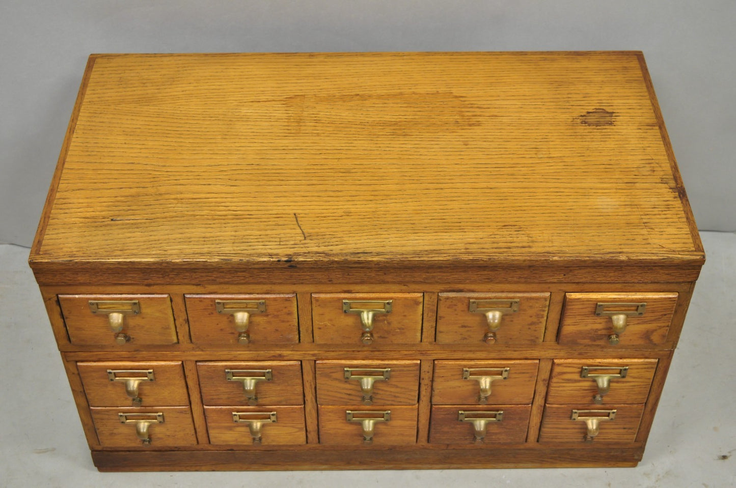 Antique Arts & Crafts Library 15 Drawer Mission Oak Stacking Card File Cabinet