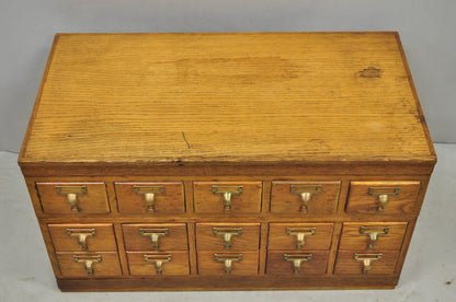 Antique Arts & Crafts Library 15 Drawer Mission Oak Stacking Card File Cabinet