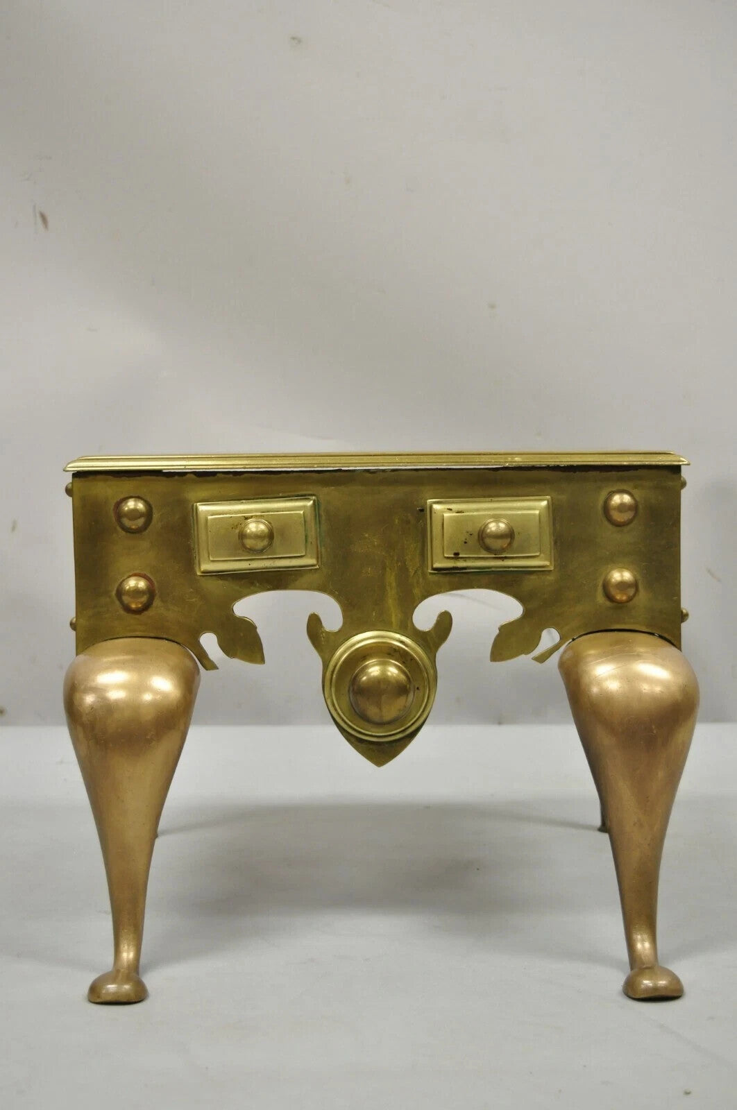 Antique English Victorian Solid Brass 40 lb. Footman Fireplace Trivet