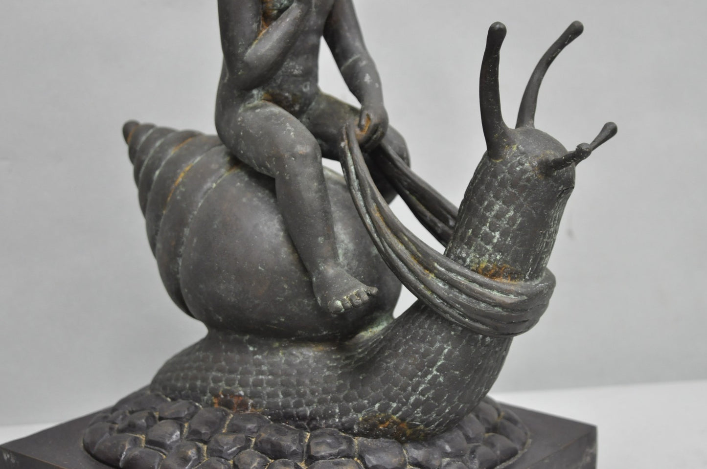 Vintage Mythical Bronze Cherub Riding Snail Sculpture Figure attr Maitland Smith