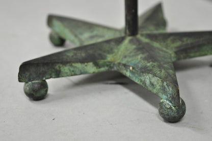 Brutalist Mid Century Modern Verdigris Green Bronze Star Cutout Small Table Lamp
