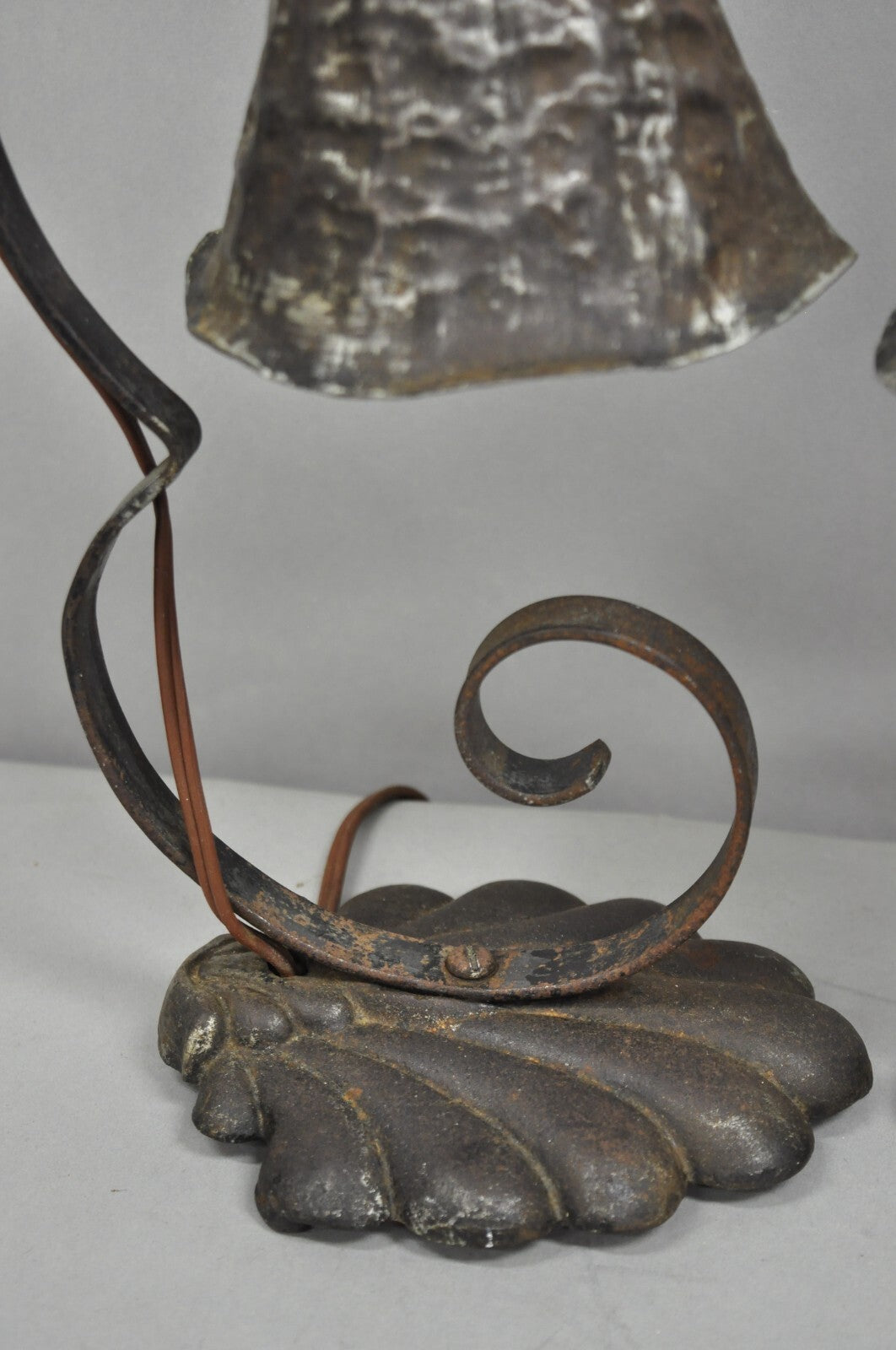 Antique Arts & Crafts Hand Hammered Metal Small Lantern Table Lamps - a Pair