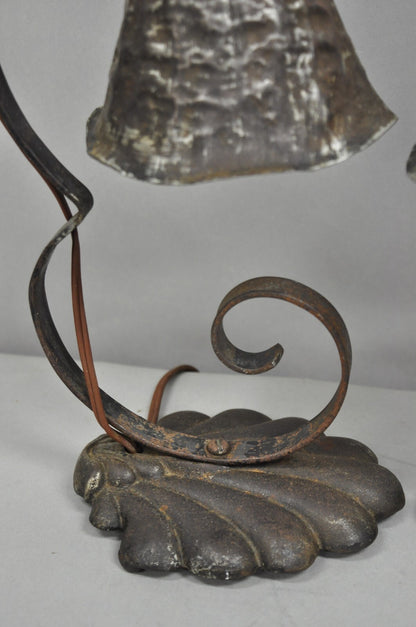 Antique Arts & Crafts Hand Hammered Metal Small Lantern Table Lamps - a Pair