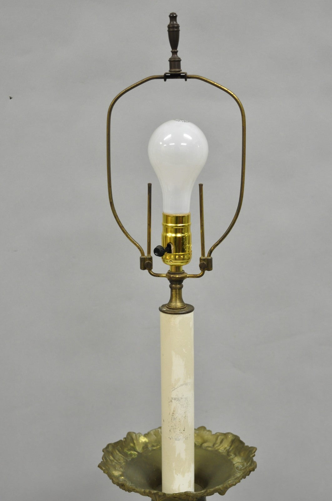 Antique French Renaissance Figural Brass Repousse Tall Candlestick Table Lamp