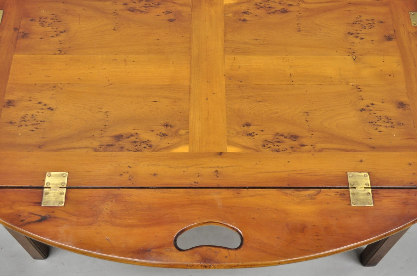 English Georgian Chippendale Mahogany Burl Wood Butlers Tray Top Coffee Table