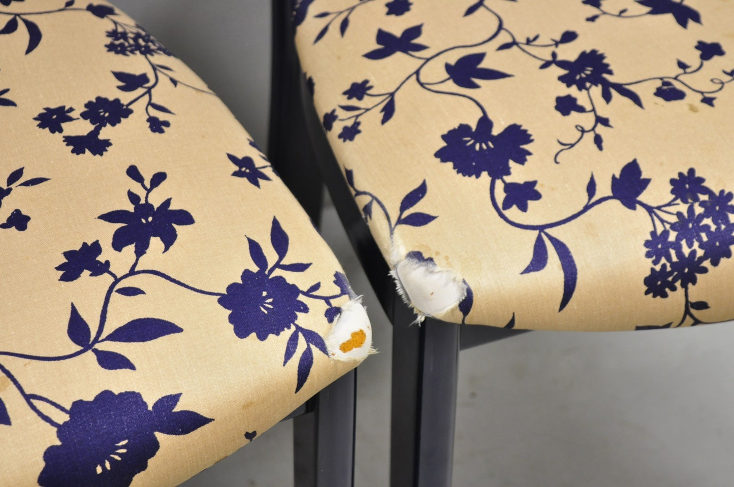 Vintage Italian Hollywood Regency Navy Blue Lacquer Cane Dining Chair - Set of 4