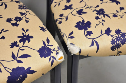 Vintage Italian Hollywood Regency Navy Blue Lacquer Cane Dining Chair - Set of 4