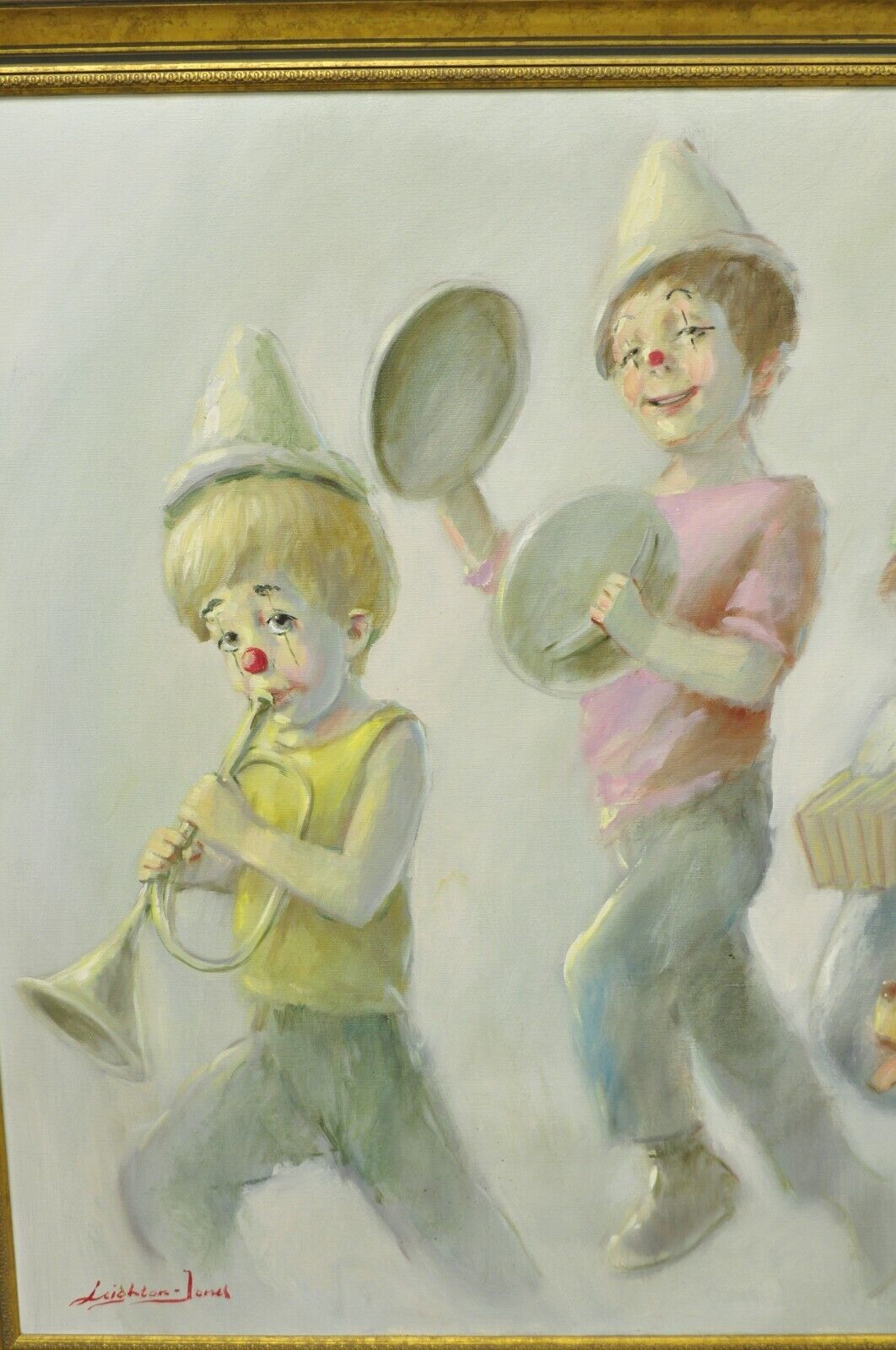 Barry Leighton Jones Large Oil on Canvas Painting Children Clown "The Minstrels"