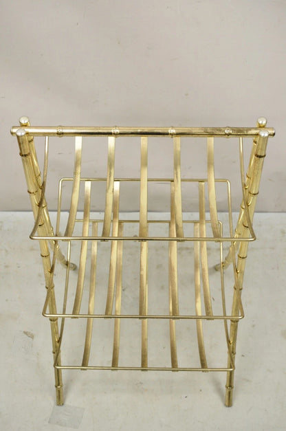 Vintage Hollywood Regency Gold Metal Faux Bamboo 3 Tier Magazine Rack Stand