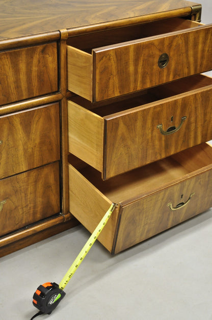 Vintage Drexel Accolade Campaign Style Pecan 9 Drawer Credenza Dresser Chest