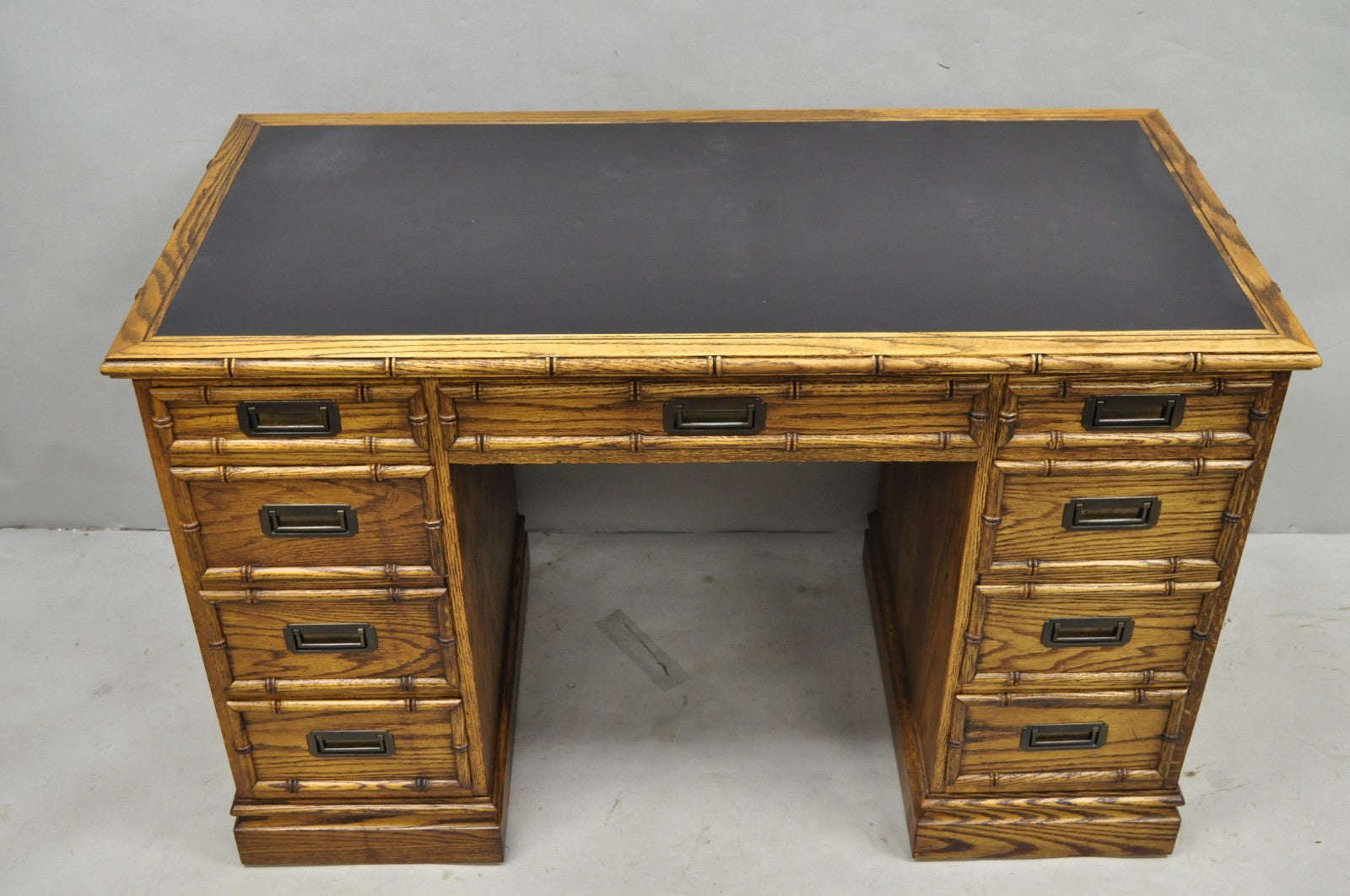 Vintage Hollywood Regency Faux Bamboo Campaign Style Kneehole Desk by Sligh
