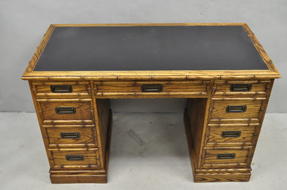 Vintage Hollywood Regency Faux Bamboo Campaign Style Kneehole Desk by Sligh