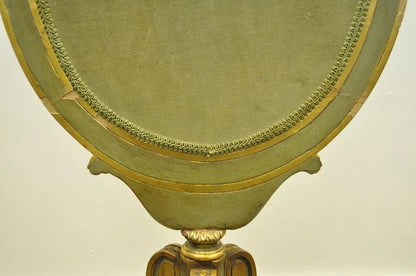 Antique French Louis XVI XV Carved Giltwood Green & Gold Oval Fireplace Screen