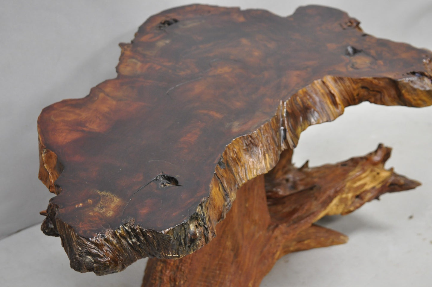 Vintage Mid Century Modern Burl Wood Slab Driftwood Sculptural Coffee Table