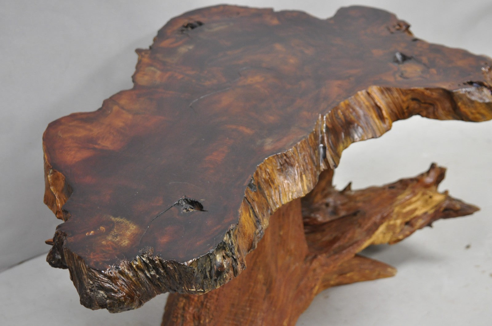 Vintage Mid Century Modern Burl Wood Slab Driftwood Sculptural Coffee Table