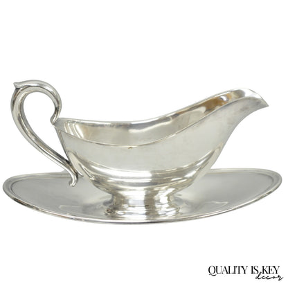 Vintage Gorham Y430 Victorian Silver Plated Gravy Sauce Boat w / Dish
