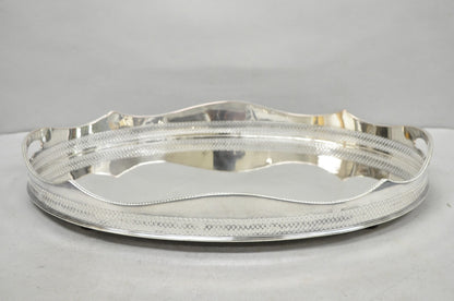 Antique English Edwardian Silver Plated Scalloped Oval Butlers Serving Bar Tray