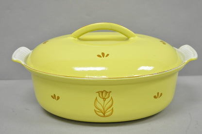 Vintage Dru Holland Yellow Tulip Enameled Cast Iron Dutch Oven Oval Pot