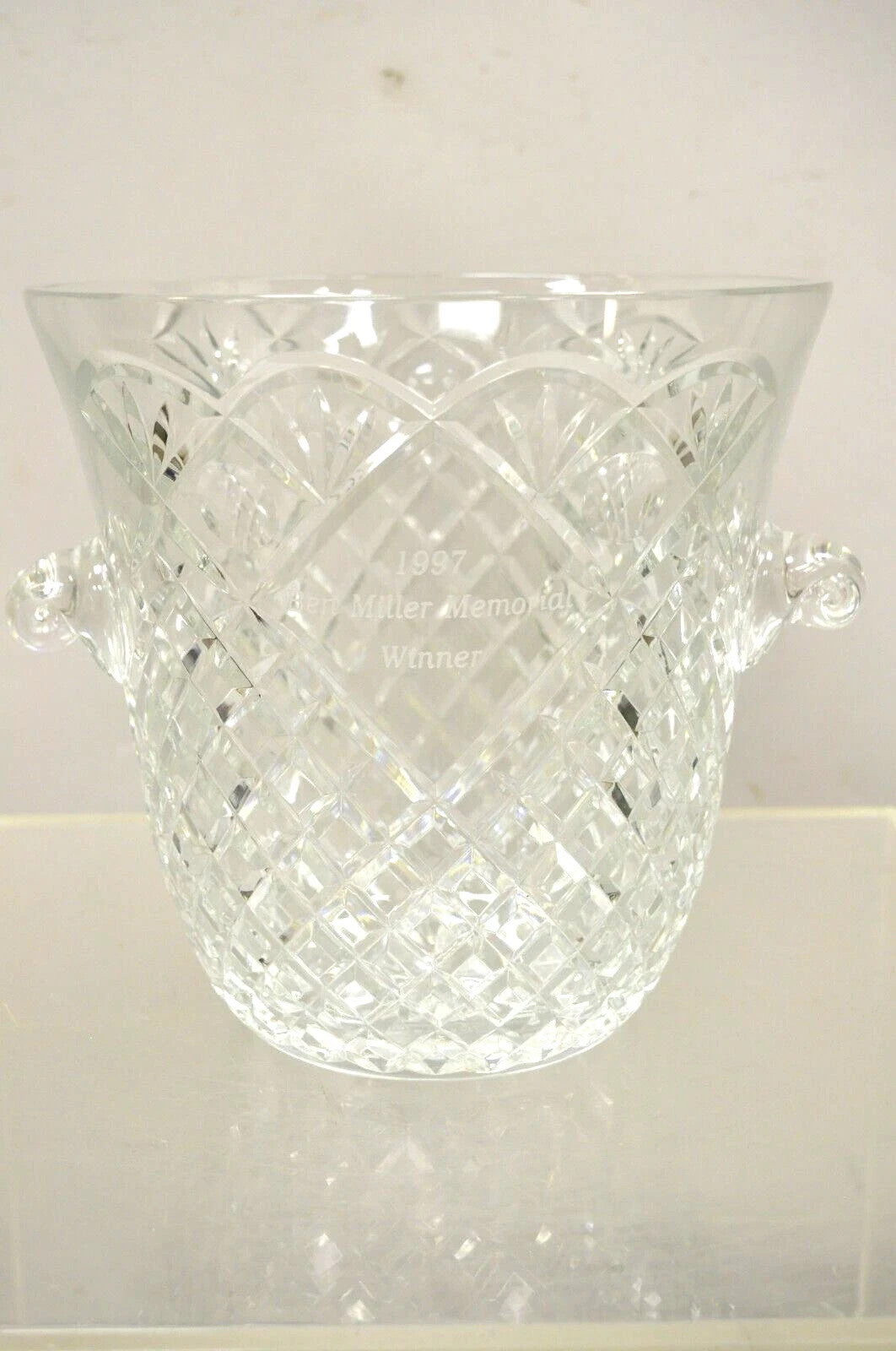 Vintage "1997 Ben Miller Memorial Winner" Diamond Cut Crystal Glass Ice Bucket