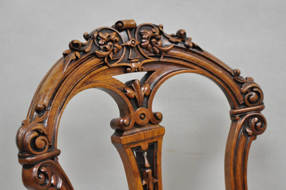 Antique Victorian Carved Walnut French Tapestry Parlor Side Chairs - Set of 4