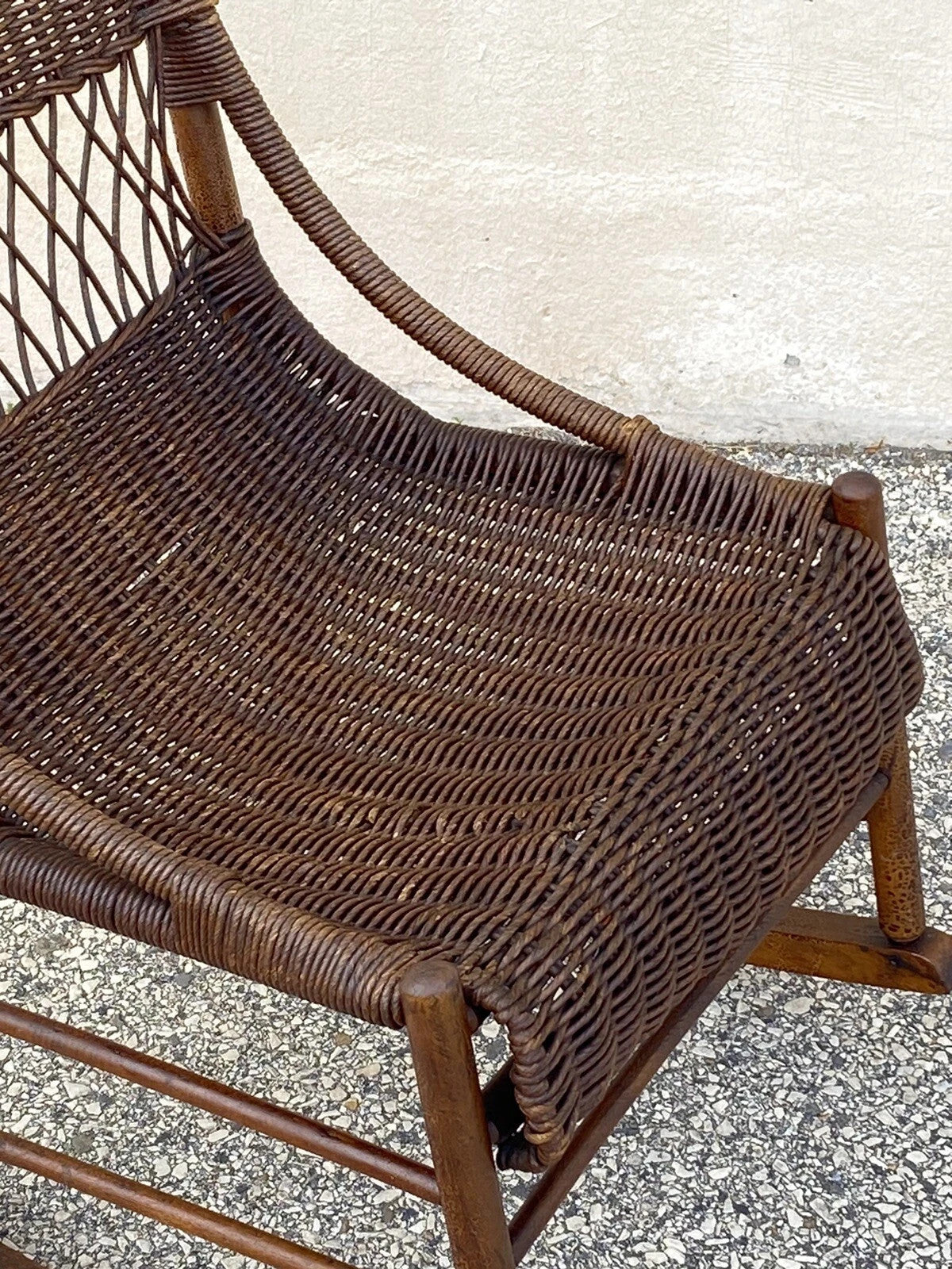 Antique Victorian Wicker and Rattan Wooden Small Rocking Chair Rocker