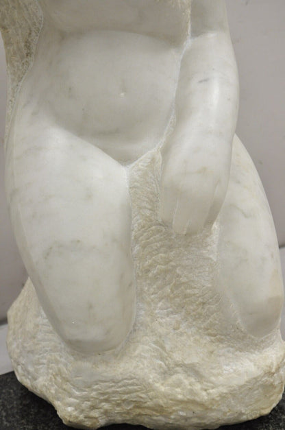 Lorrie Goulet Large Female Nude Carved Marble Abstract Sculpture on Marble Base