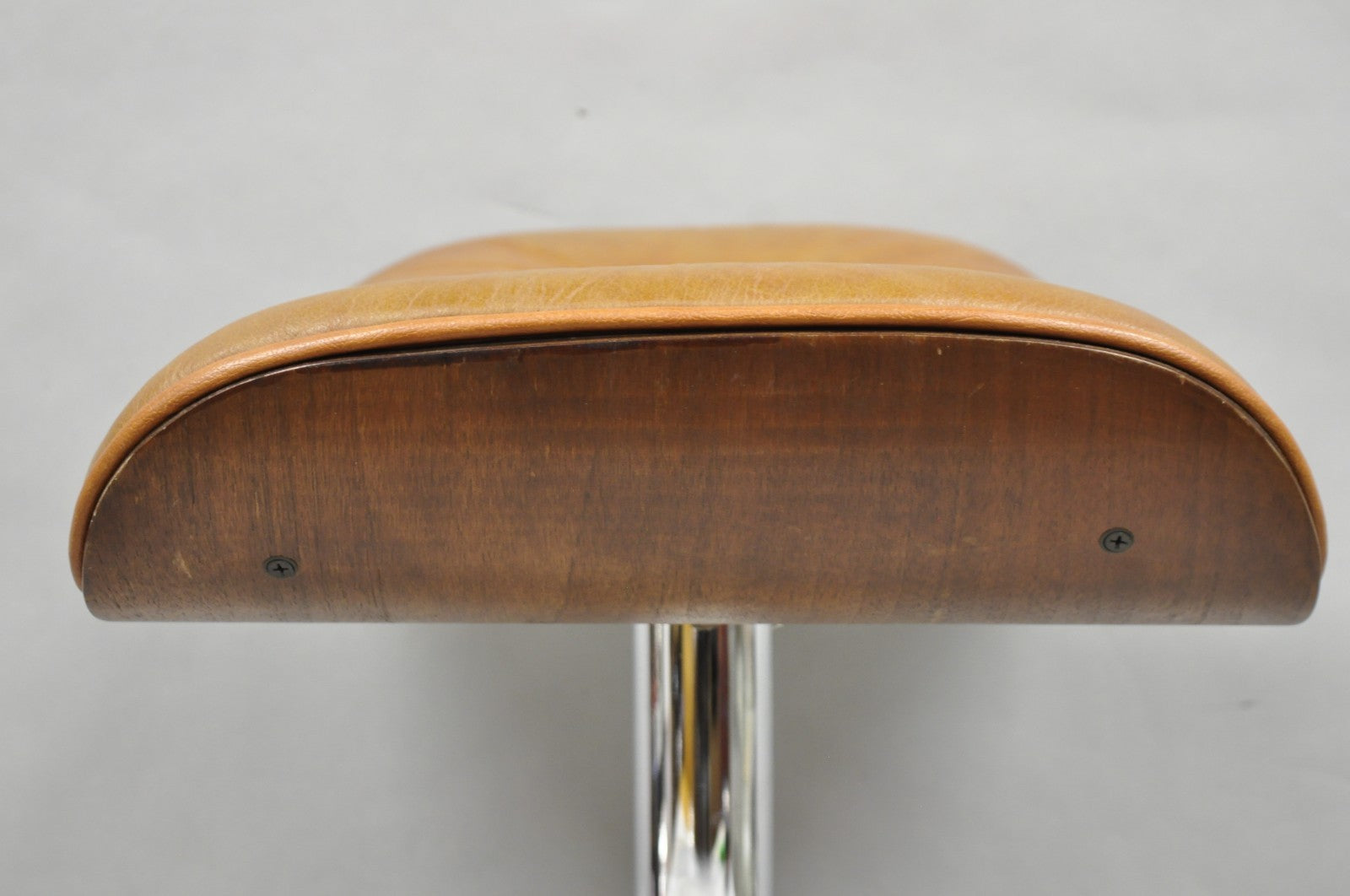 Vintage Selig Mid Century Modern Eames Style Chrome Walnut Footstool Ottoman