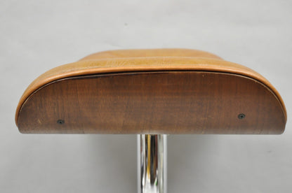 Vintage Selig Mid Century Modern Eames Style Chrome Walnut Footstool Ottoman