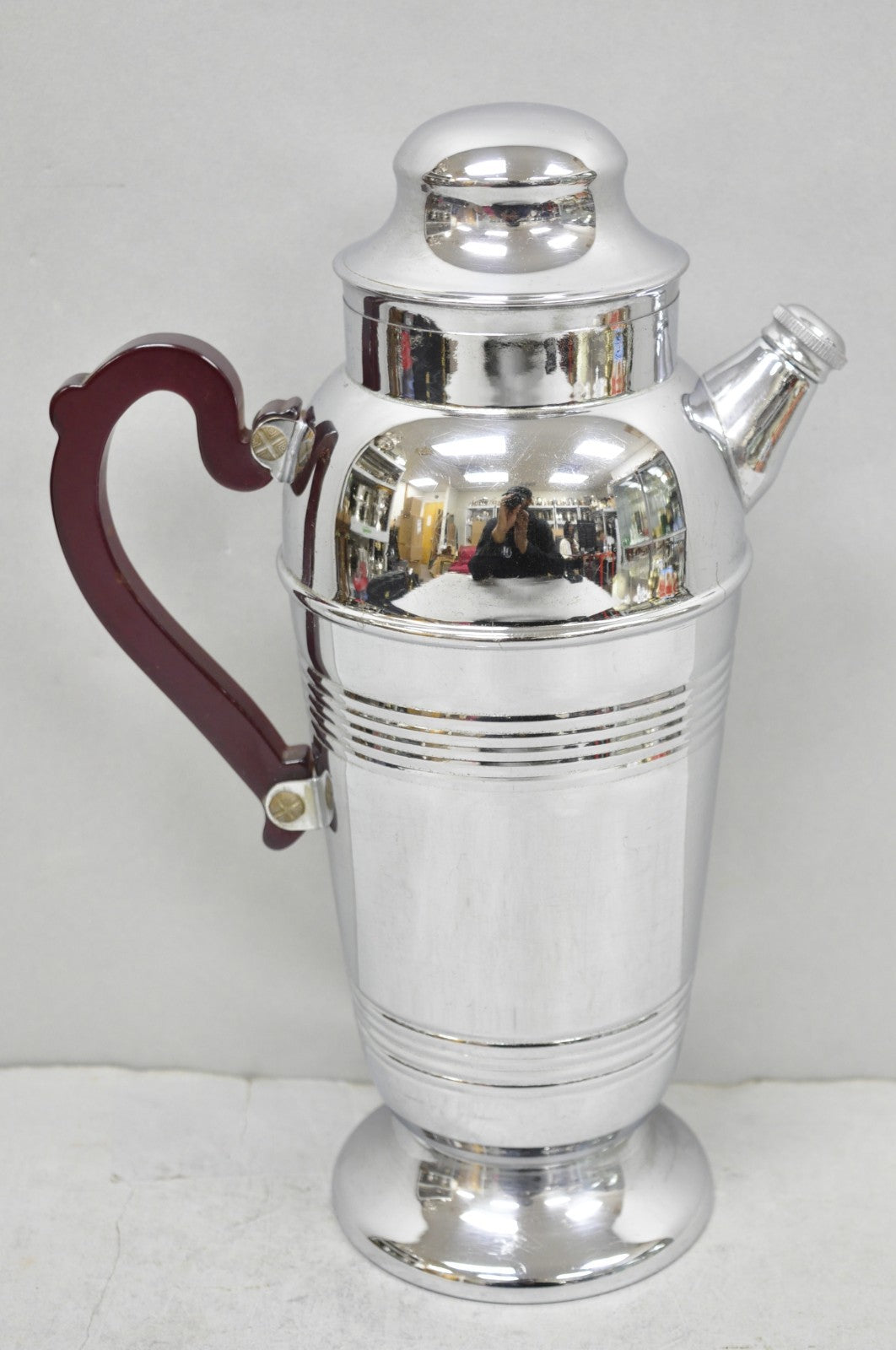 Art Deco Silver Plated Red Bakelite Handle Martini Bar Cocktail Shaker Pitcher