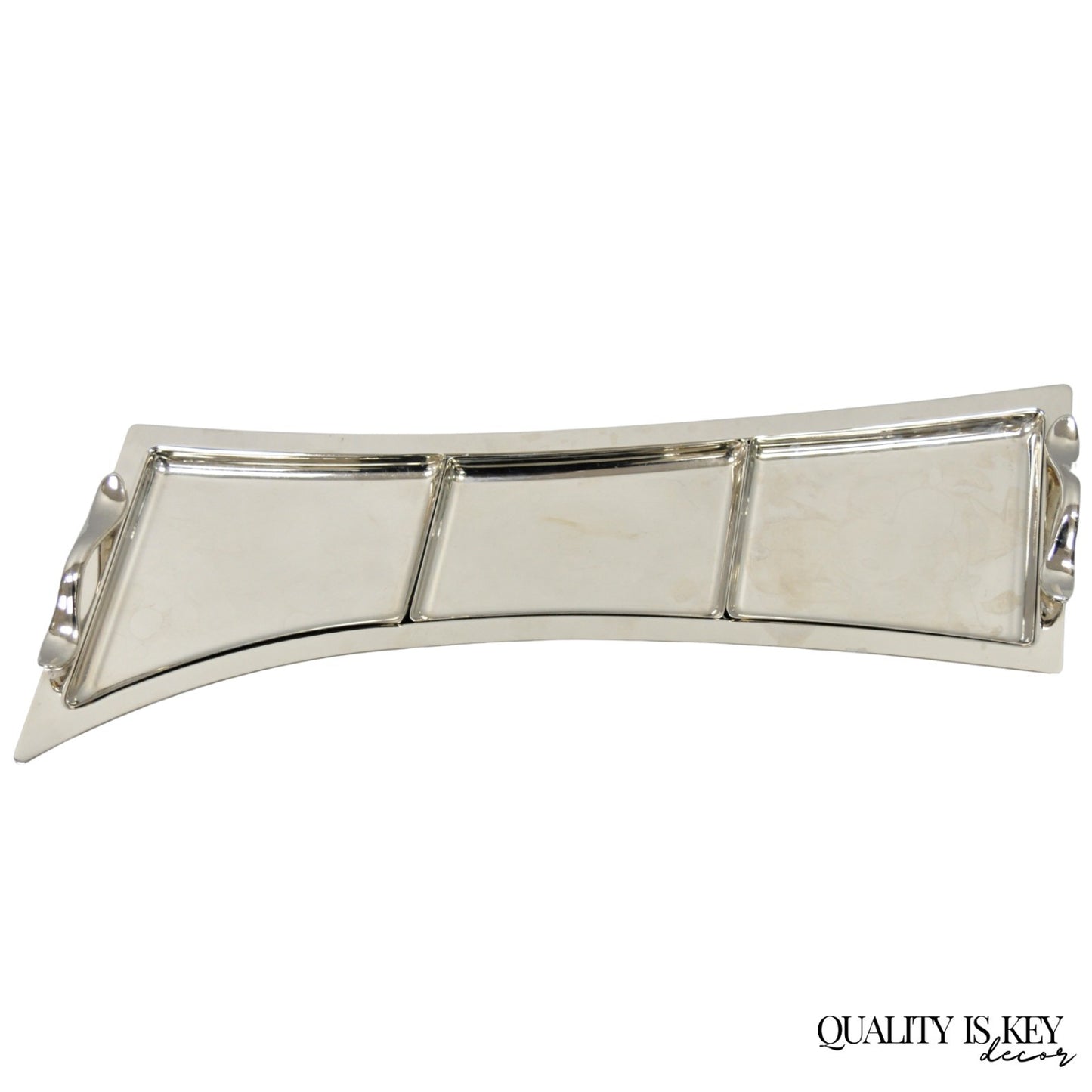 Vintage Modern Silver Plated 3 Section Narrow Serving Tray Trinket Dish by Towle