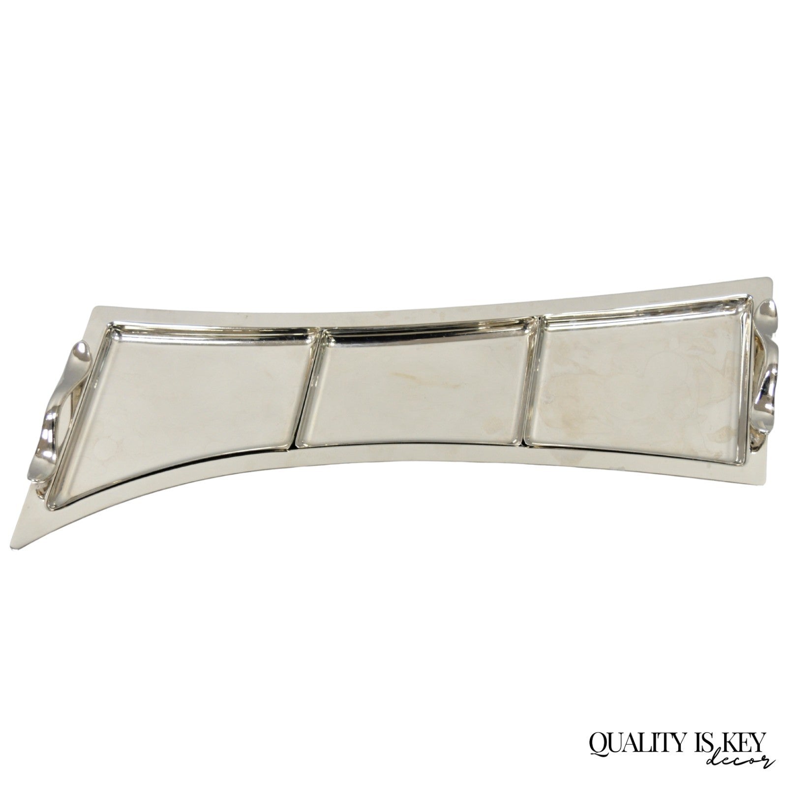 Vintage Modern Silver Plated 3 Section Narrow Serving Tray Trinket Dish by Towle