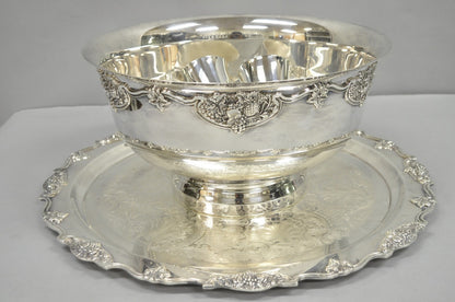 Vintage Wallace Harvest Silver Plated Grapevine Punch Bowl Set w/ 12 Cups & Tray