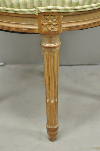 Vintage French Country Louis XVI Style Round Seat Carved Vanity Stool Chair