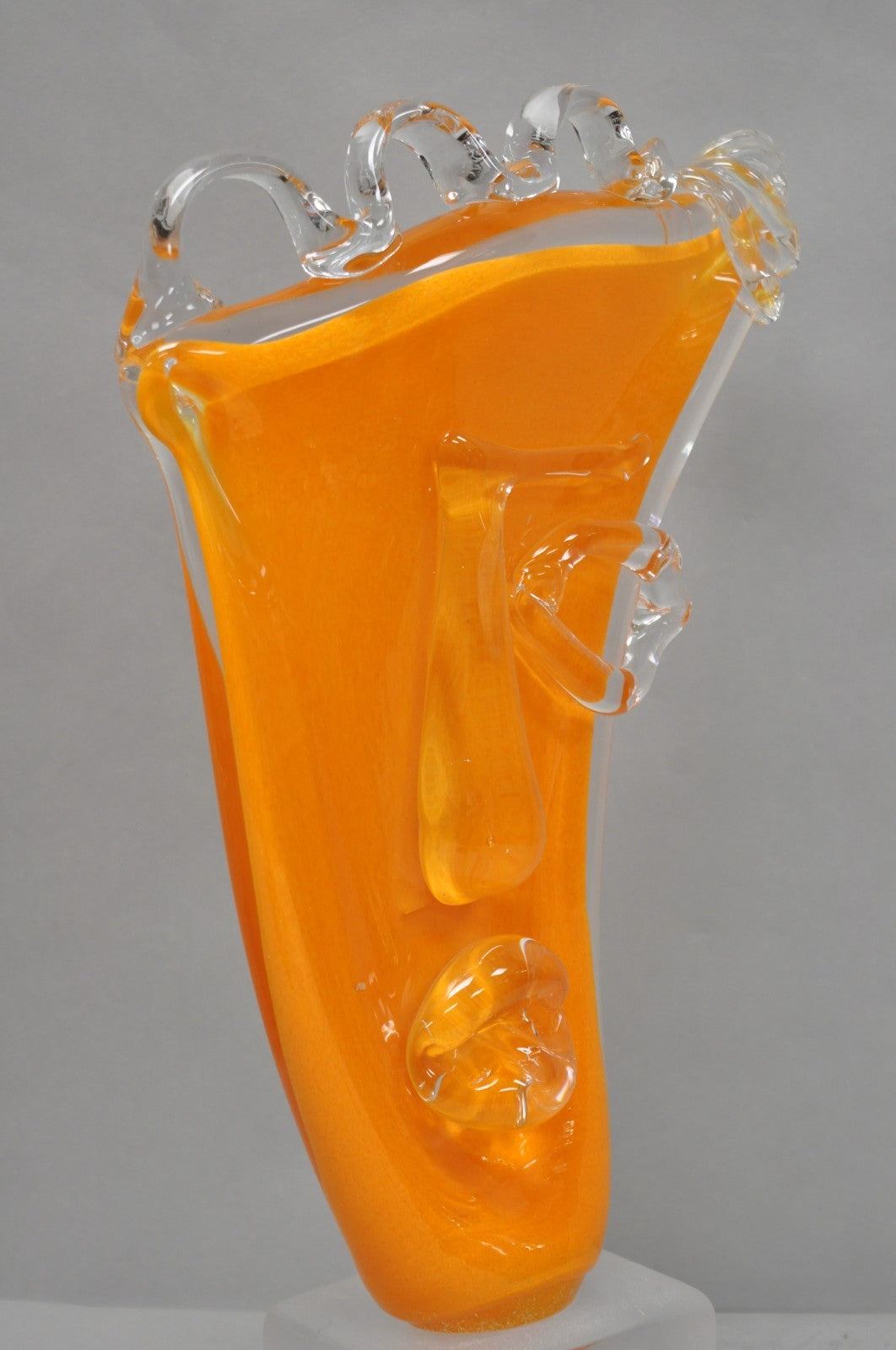 Ion Tamaian Postmodern Orange Blown Art Glass 20" Large Abstract Face Sculpture