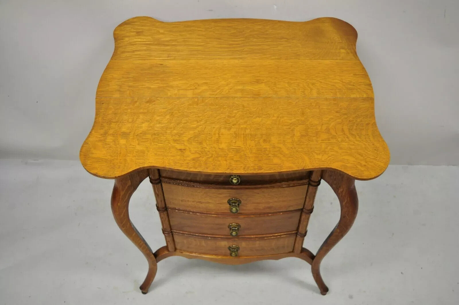 Antique Victorian Art Nouveau Golden Oak 4 Drawer Sewing Work Stand Side Table