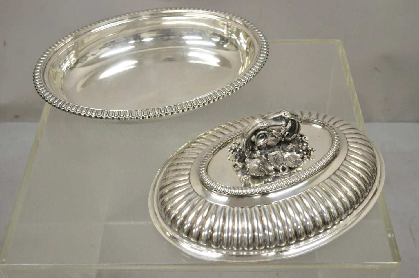 Antique Elkington Co English Regency Silver Plated Covered Serving Dish Platter