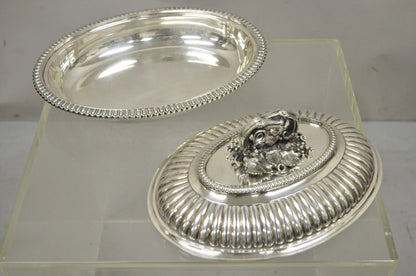Antique Elkington Co English Regency Silver Plated Covered Serving Dish Platter