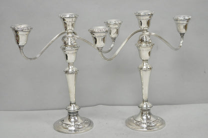 Vintage Gorham YC3021 Silver Plated 3 Arm Convertible Candelabra - a Pair