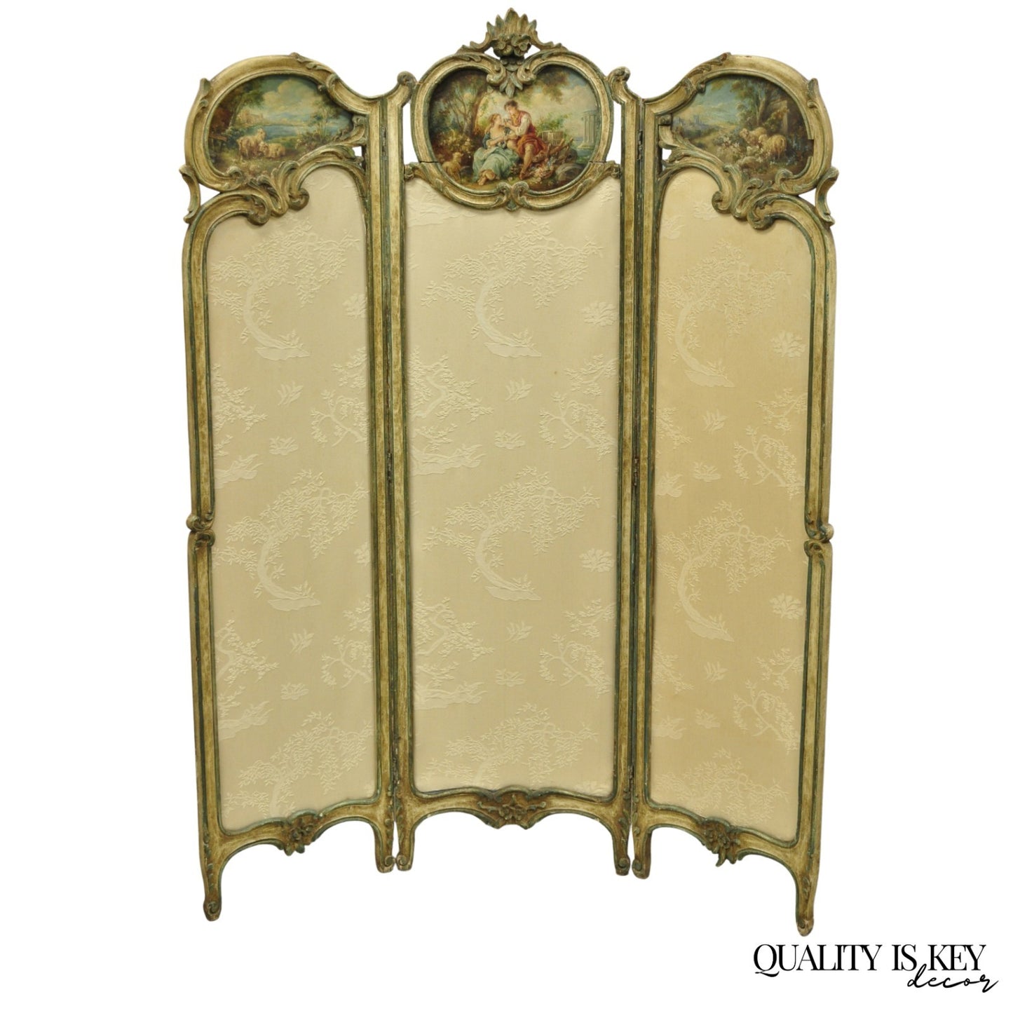 Antique French Louis XV Hand Painted Petite 3 Panel Folding Dressing Screen
