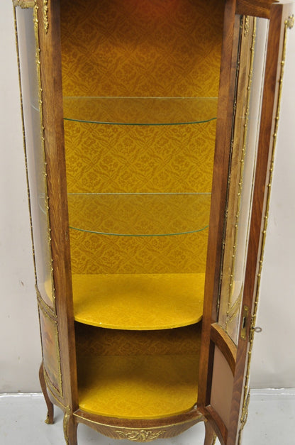 Vintage French Louis XV Style Half Round Demilune Lighted Curio Display Cabinet