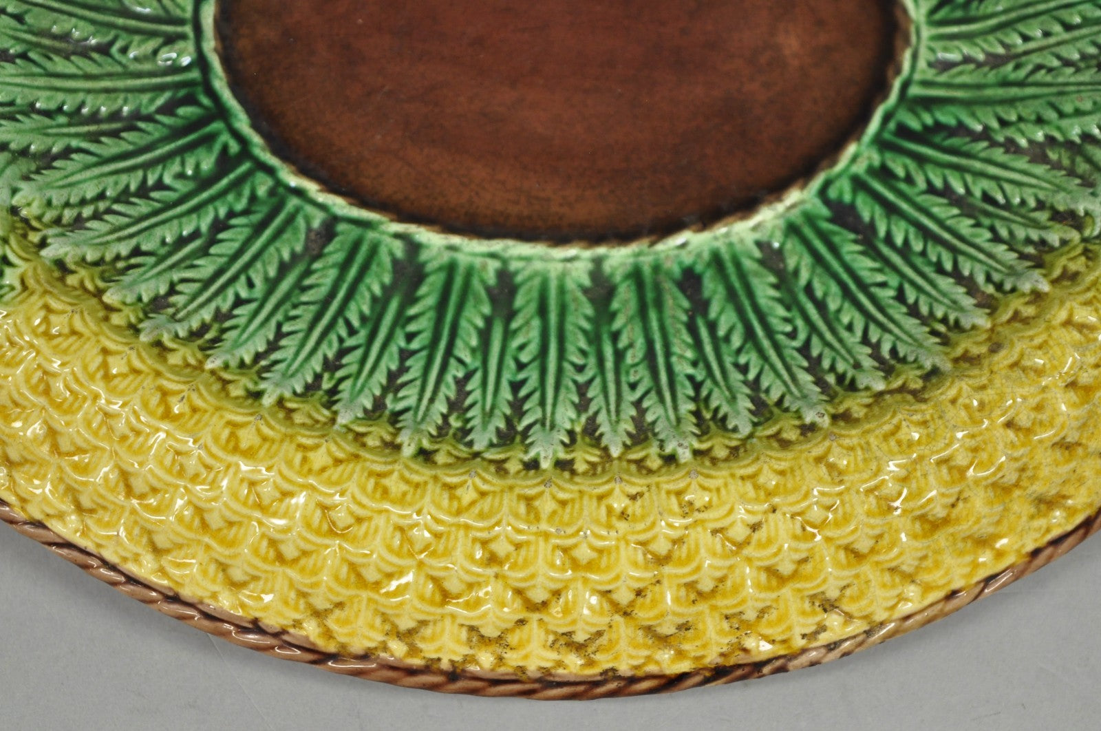Antique Majolica Wheat Pineapple Glazed Ceramic Pottery Bread Platter Plate Dish