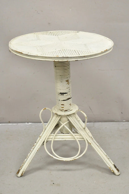 Antique Victorian Arts & Crafts Bentwood Wicker Rattan White Accent Side Table