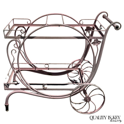 Antique Salterini Mt Vernon Wrought Iron Art Nouveau Pink Serving Bar Tea Cart