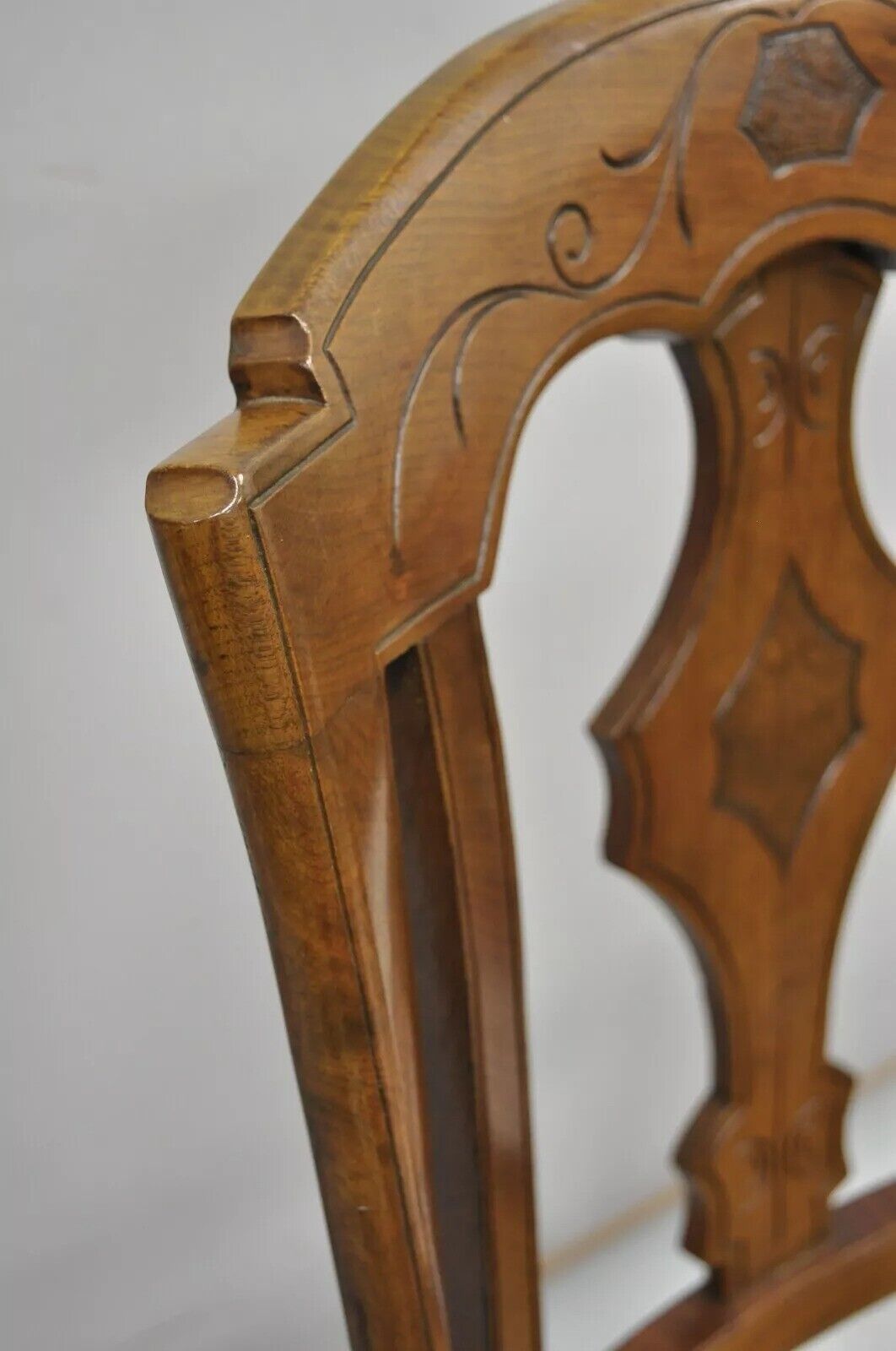 19th Century Antique Eastlake Victorian Carved Walnut Cane Dining Side Chair (B)