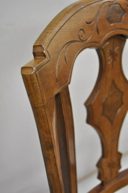 19th Century Antique Eastlake Victorian Carved Walnut Cane Dining Side Chair (B)