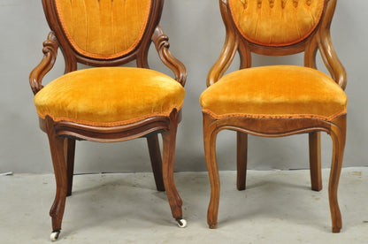 Antique Eastlake Victorian Carved Walnut Orange Parlor Side Chairs - a Pair