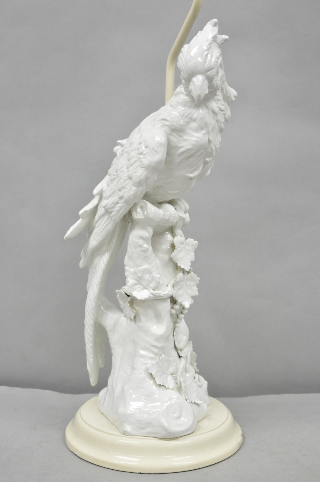 Antique Italian Blanc de Chine White Porcelain Perched Cockatoo Bird Table Lamp