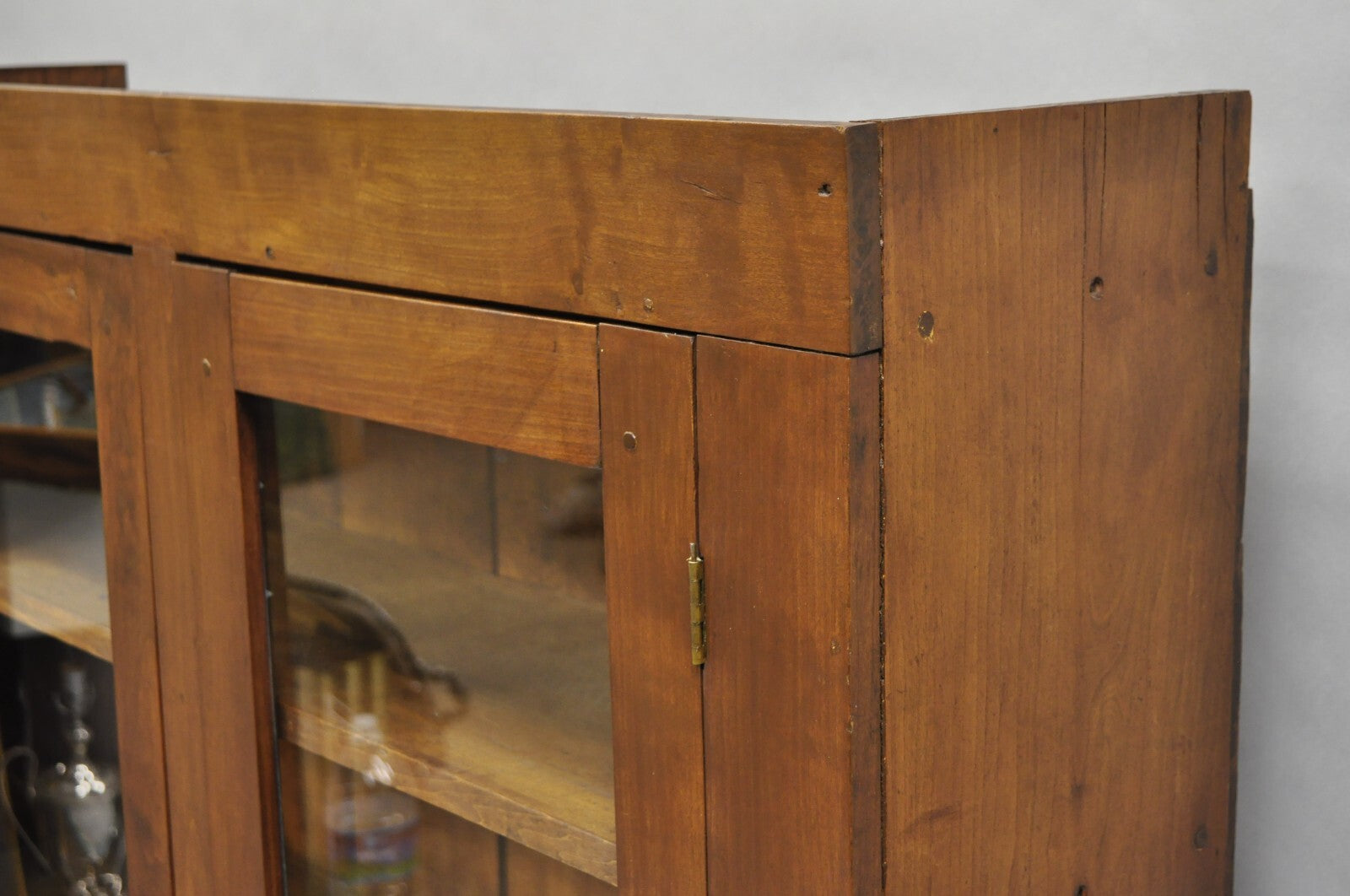 Antique American Primitive Colonial Cherry Wood 2 Door Hutch Cupboard Cabinet
