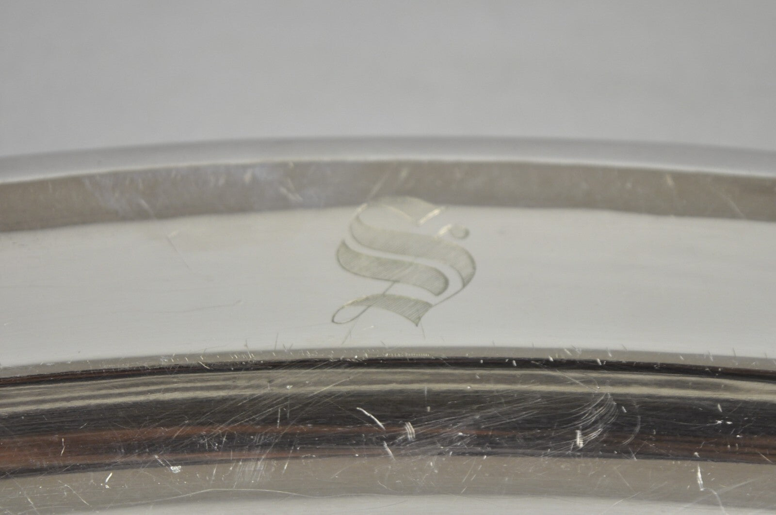 Antique English Edwardian Silver Plated 21" Serving Platter Tray w/ "S" Monogram