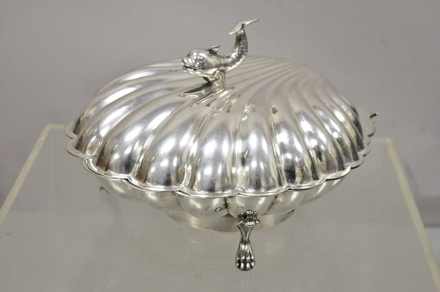 Vintage Eton Dolphin Handle Clam Shell Silver Plated Electrified Serving Warmer